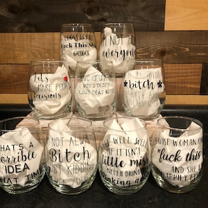 Funny Stemless Wine Glass- Adult Gift, Inappropriate Gifts, Girls Night, Bachelorette Party, Dirty Wine Glass, Gifts for Her, Party Favor