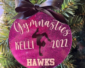 Girls Gymnastic Ornament, Boys Gymnastic Ornament, Acrylic Round Ornament, Holiday Gift, Personalized, Team Sport, Gymnastic Coach Gift