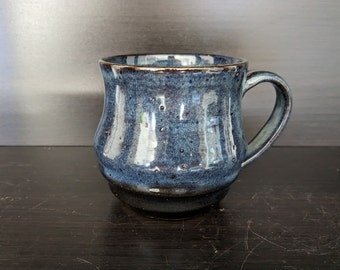 Blue and Black Ceramic Coffee Mug with Ridges - 15 fl oz - Soup mug - Handmade Pottery