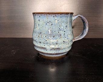Blue Ceramic Coffee Mug with Ridges - 15 fl oz - Soup mug - Handmade Pottery