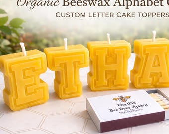 Organic Beeswax Alphabet Candles, Custom Letter Cake Topper