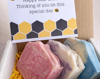 Birthday Bee Gift Box, Honey Soap Gift Set, Handmade Honey Soap Trio, Bee Lover Birthday Gift