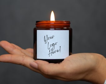 Custom Logo Private Label 2oz Soy Candle in Amber Glass, Wholesale Luxe Mini Candles, Your Logo Unlabeled Small Candles, Event Candle Favors