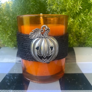 Pumpkin Beeswax Jar Candle, Glass Pumpkin Candle, Halloween Candle, Jack O Lantern Candle