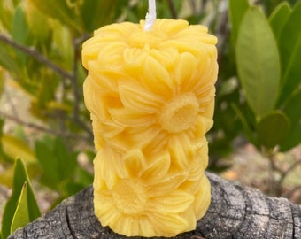 Sunflower Beeswax Candle, Pure Beeswax All Natural Candle, Sunflower Gift and Decor, Daisy Candle