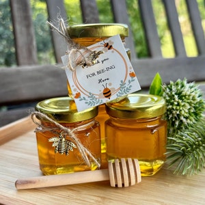 Honey Jar Favors, Honey Favors Baby Shower, Mini Honey Jar Wedding Favors, Baby to Bee, Thanks for Beeing Here, Tea Party