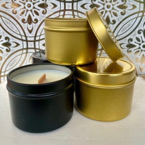 BULK SET Of TEN 2oz Private Label Wholesale Luxury Candles, Gold/Black Favor Client Gift Candles, Corporate Unlabeled Tin Candles