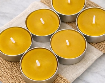 Beeswax Tealights Pack, Natural Unscented Tea Light Candles, Bulk Tea Lights, Clean Burn Organic Candles