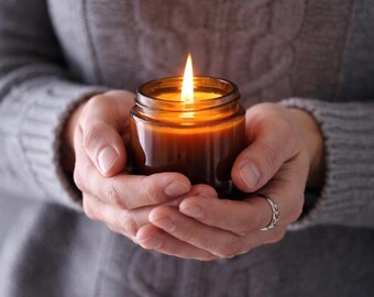 Unlabeled 4oz Soy Candle in Amber Glass, Small Luxe Mini Candles, Private Label Corporate Event Candles, Candle Favors