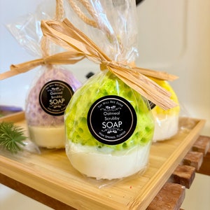 Scrubby Sponge Soap, Oatmeal Soap, Goat Milk Hand Made Soap, Sunflower Soap, Sunflower Gift, Unique Gift for Her