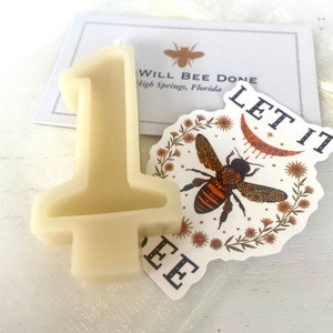 Beeswax 1st Birthday Candle, 1st Birthday, Smash Cake Topper, White Candle, Number One Candle, First Bee Day, Non-Toxic Candle, Wild One