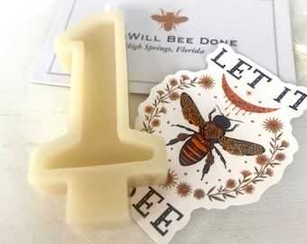 1st Birthday Candle, Honey Bee Birthday, Number One Beeswax Candle, First Bee Day Candle, Non-Toxic Bee Day, Organic Candles