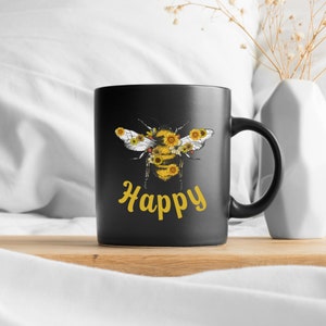 Sonnenblume Biene Becher, Sonnenblume Geschenk, Bienenliebhaber Becher, Sonnenblume Kaffeetasse, Biene glückliches Geschenk, schwarz 11 Unzen Becher