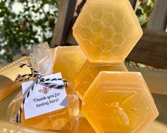 SIX Honeycomb Soap Favors, Bee Baby Shower Favors, Bumble Bee Soap Party Favors, Honey Party Favor