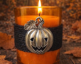 Pumpkin Beeswax Jar Candle, Glass Pumpkin Candle, Halloween Candle, Jack O Lantern Candle