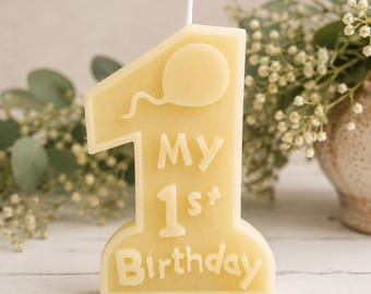 Large 1st Birthday Candle, Number One Candle, First Birthday Candle, Non-Toxic Cake Candle, Number One Beeswax Candle, First Bee Day Candle