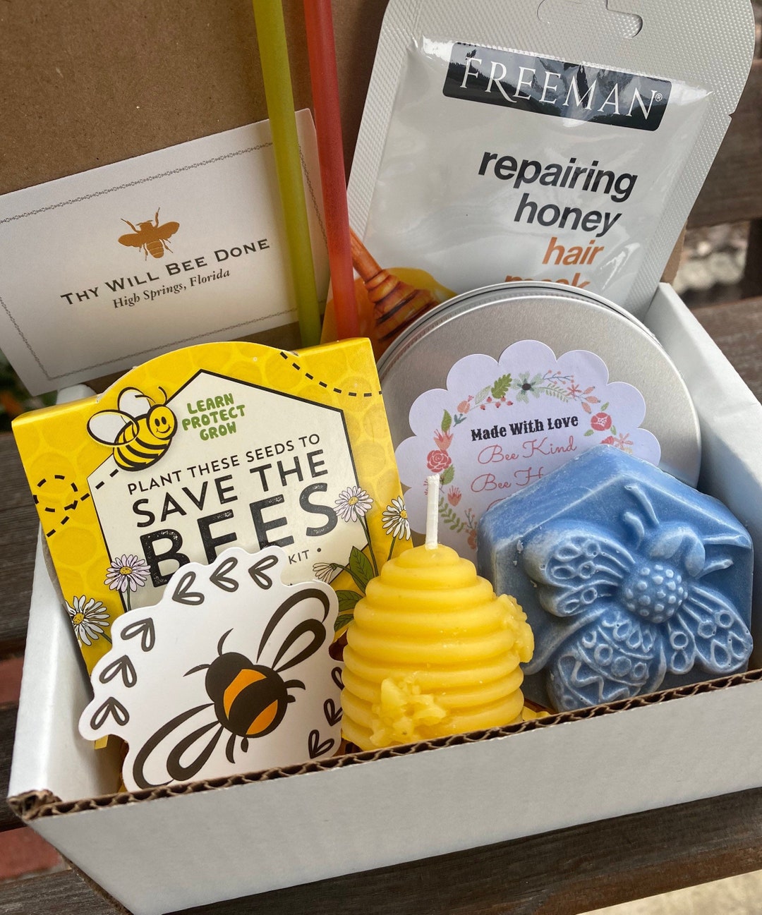 Bee Gift Box With Soap and Honey, Honey Bee Sweet Themed Gift Basket