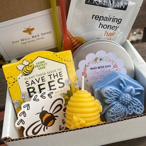 Bee Gift Box with Soap and Honey, Honey Bee Sweet Themed Gift Basket, Bee Lover, Beekeeper Gift, Save the Bees Set