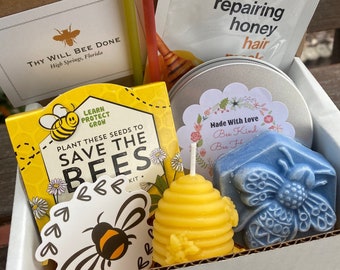Bee Gift Box with Soap and Honey, Honey Bee Sweet Themed Gift Basket, Bee Lover, Beekeeper Gift, Save the Bees Set