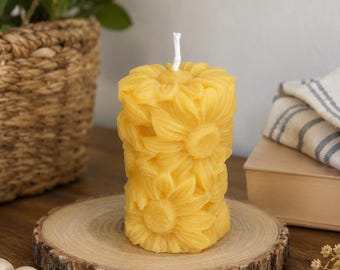 Sunflower Beeswax Candle, Pure Beeswax All Natural Candle, Sunflower Gift and Decor, Daisy Candle