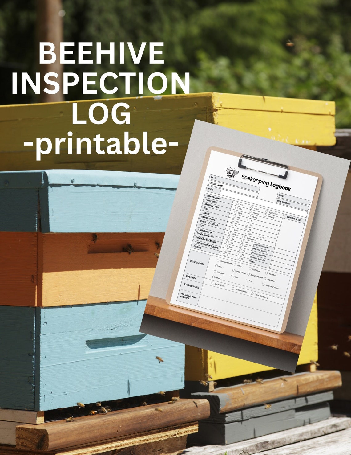 Beehive Inspection Log | Beekeeper Log Book | Hive Inspection Journal ...