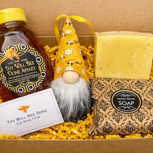 Gnome Honey Gift Box, Raw Florida Honey and Handmade Soap Gift Set, Bee Lover Gift, Housewarming Gift
