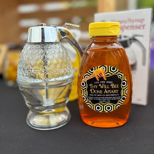 Florida Wildflower Honey and Honey Dispenser Jar, Glass Syrup Pot and Honey, Bee Gift for Home, Raw Honey