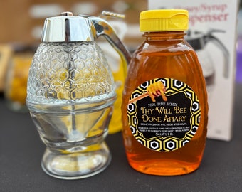 Florida Wildflower Honey and Honey Dispenser Jar, Glass Syrup Pot and Honey, Bee Gift for Home, Raw Honey