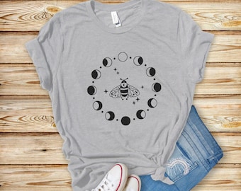 Celestial Honey Bee T-Shirt, Boho Moon Phase Bee Tee, Celestial Bee Gift for Women