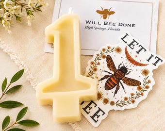 1st Birthday Candle, Honey Bee Birthday, Number One Beeswax Candle, First Bee Day Candle, Non-Toxic Bee Day, Organic Candles