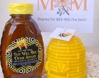 Bee Gift Box for Mom | Raw Honey and Beeswax Candle Set | Mother's Day Gift | Grandma Gift | Florida Honey Gift | Honey Bee Gift Set