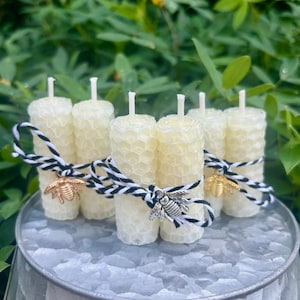 Velas de cera de abeja enrolladas, velas de abeja marfil para fiestas y baby shower, mini velas de campana, recuerdos de mesa, baby shower de abejorro