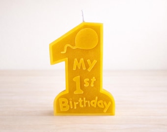Beeswax Number One Birthday Candle | First Birthday Cake Topper | Non-Toxic Bee Day Candle | Pure Beeswax Baby Candle | 1st Birthday