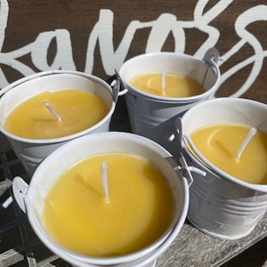 Beeswax Candle Bee Party Pail Favor, Bee Party Decor and Table Setting, Pure Beeswax Bucket Candle for Bride or Baby to Bee