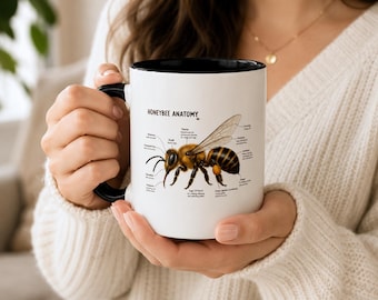 Bee Anatomy Mug, Illustrated Honeybee Coffee Cup, Bee Lover, Beekeeper Gift