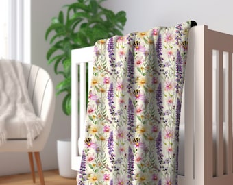 Wildflower Baby Blanket | Lavender Cottagecore Nursery Blanket | Botanical Baby Shower Gift | Wildflower Crib Bedding | Boho Baby