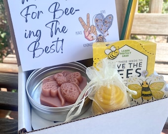 Thank You Bee Gift Box with Soap and Honey, Honey Bee Sweet Themed Gift Basket, Bee Lover, Beekeeper Gift, Save the Bees Spa Box