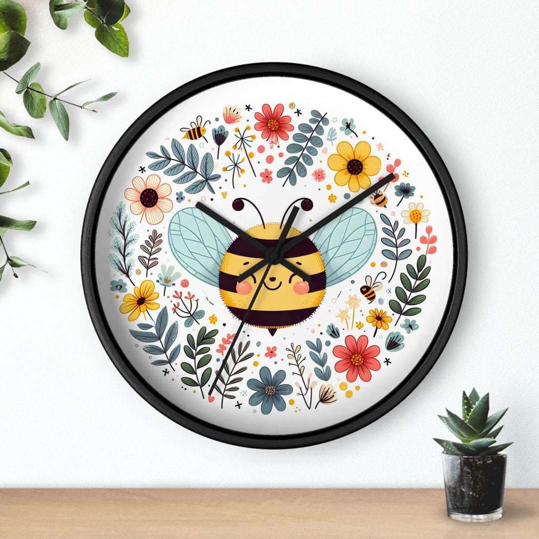 Honeybee Wall Clock | Bee Nursery Decor | Bee Lover Gift | Kitchen Wall ...