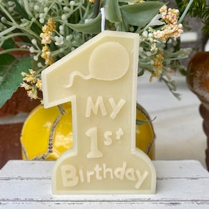 Large 1st Birthday Candle, Number One Candle, First Birthday Candle, Non-Toxic Cake Candle, Number One Beeswax Candle, First Bee Day Candle
