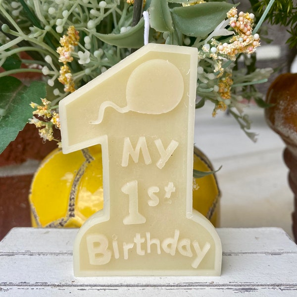 Large 1st Birthday Candle, Number One Candle, First Birthday Candle, Non-Toxic Cake Candle, Number One Beeswax Candle, First Bee Day Candle