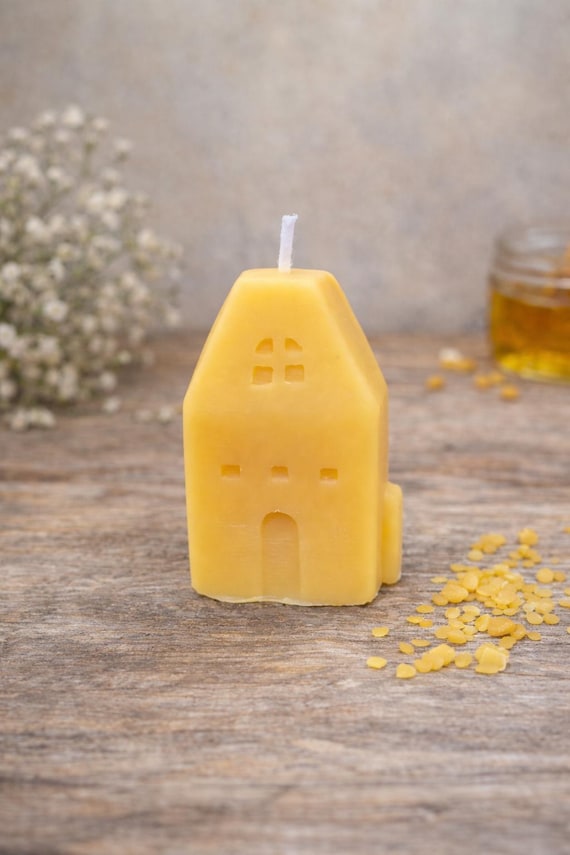 Reines Bienenwachs kleine Hauskerze, neues Zuhause Geschenk, Cottage Woodland Kerze, Miniatur Dorfhaus Kerze