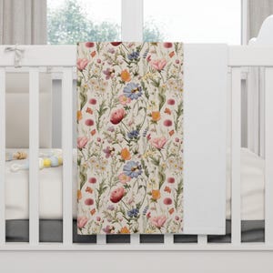 Wildflower Cottagecore Baby Blanket, Honeybee Floral Nursery Blanket, Crib Blanket for Bee Baby, Bee Shower Gift