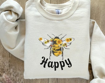 Bee Happy Sunflower Sweatshirt | Bee Lover Shirt | Sunflower Gift | Bee Kind Shirt | Bee Sweatshirt | Sunflower Lover Gift