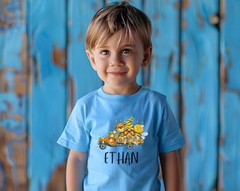 Personalisiertes Geburtstags-Shirt, Kleinkind-Bauernhof-Shirt, Kinder-LKW-Shirt, erste Bienen-Tagesparty, Bienen-Geburtstags-Thema, Kleinkind-Namenshemd