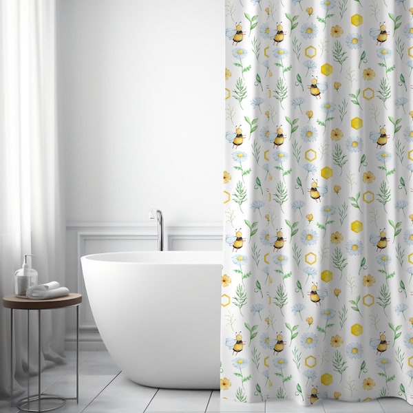 Kid's Shower Curtain, Children Cottagecore Bathroom Decor, Bee Bathroom Curtain, Honey Bee Home Decor