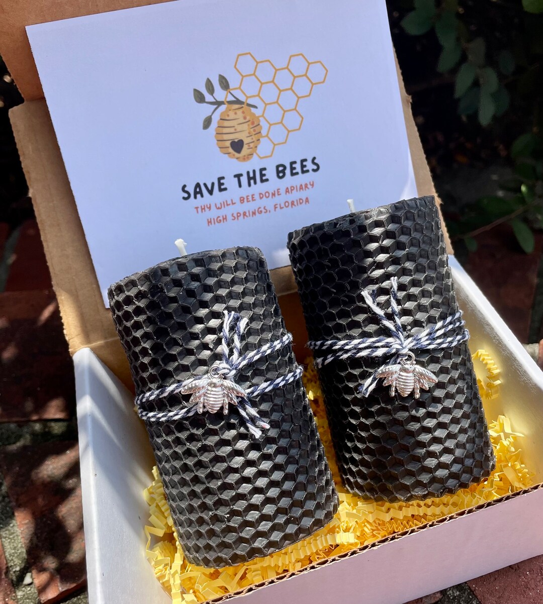 Beeswax Pillar Candles, Non Toxic Natural Rolled Candles, Black