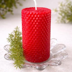 Red Beeswax Pillar Candle, Non Toxic Natural Rolled Candle, Red Unscented Bees Wax Organic Candle, Bee Gift