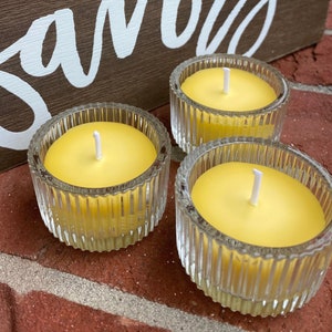 Glass Tea Light Candle, Beeswax Tealight Candles, Glass Votive, Natural Candle Beeswax Table Decor