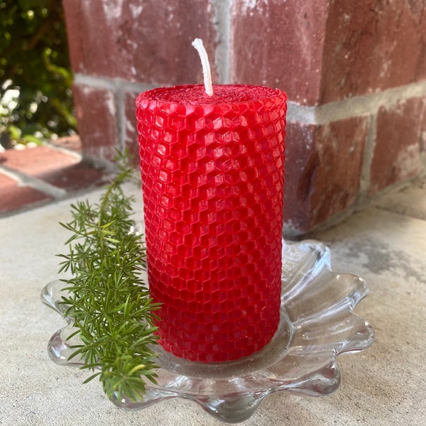 Red Beeswax Candles Etsy