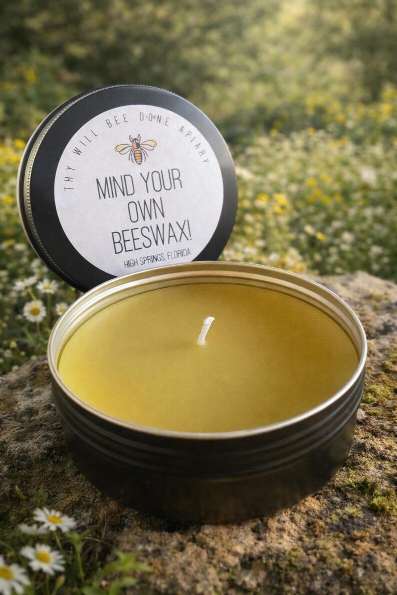 Mind Your Own Beeswax Candle, Pure Beeswax Travel Candle, Non Toxic Candle with Matchbox image 1